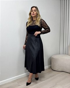 Saia Midi Evasê Em Courino Leve Adriana