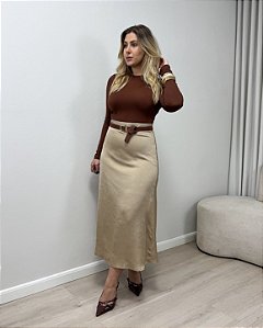 Saia Midi Evasê Acetinada Natiele