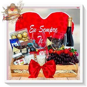 Cesta Romântica Grande com Vinho