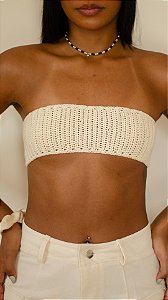 Top faixa crochê bege