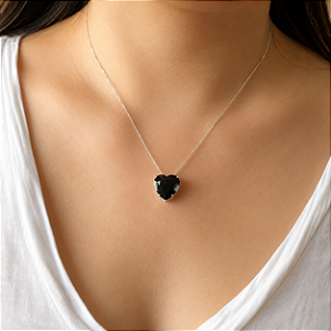 Gargantilha Coração Zircônia Preto - Prata 925 - MC07-3145