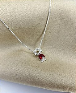 Gargantilha Menina C/ Coração Vermelho - Prata 925