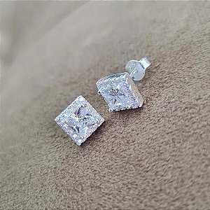 Brincos Quadrado Cravejado Prata 925 - 8mm - MB56-2239