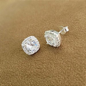 Brincos Quadrado Cravejado com Zircônias Prata 925 - MB62-2442