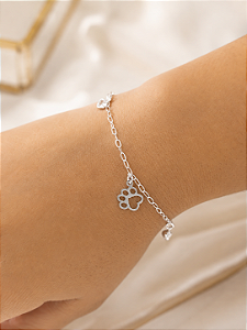 Pulseira Patinha C/ Corações - Prata 925 - MP60-1226