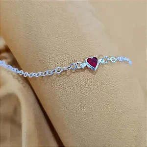 Pulseira Coração Pedra Vermelha Prata 925 - MP80-1530
