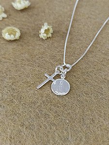 Gargantilha Crucifixo e Nossa Senhora Aparecida - Prata 925 - MC79-2040