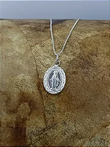 Gargantilha Medalha Milagrosa Nossa Senhora das Graças - Dupla Face - Prata 925