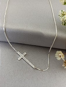 Gargantilha Cruz Cravejada - Prata 925 - MC109-3062