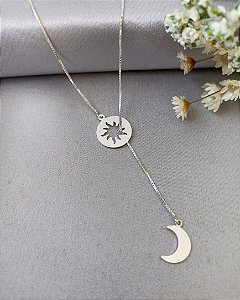 Gargantilha Gravatinha Sol e Lua - Prata 925 - MC117-3978