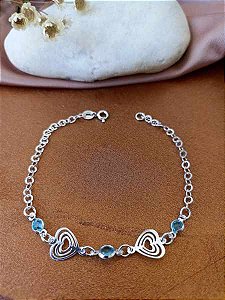 Pulseira Coração Vazado Com Pedra Azul - Prata 925 - MP152-1838