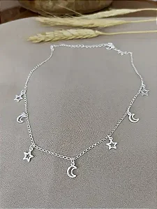 Gargantilha Choker Lua e Estrela - Prata 925 - MC125-3264