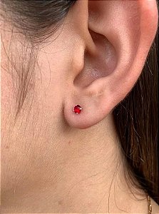 Brinco Baby Vermelho  - Prata 925 - 3mm - Zirconia
