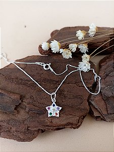 Gargantilha Flor Com Zircônias Color - Prata 925