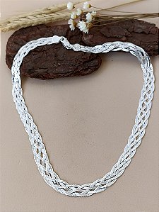 Gargantilha Trançada 5 Fios - 40cm - Prata 925
