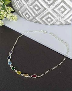 Pulseira C/ Pedras Gota Multicor - Prata 925