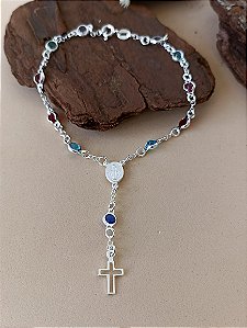 Pulseira Terço ( Nossa Senhora das Graças) Multicor - Prata 925 - MP239-2754