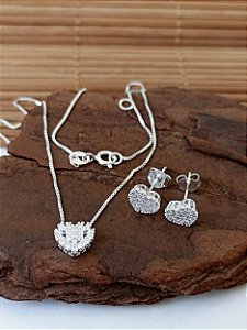 Conjunto Coração Cravejado - Prata 925 - MCJ36-3676