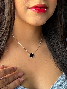 Gargantilha Com Pedra Ônix - Prata 925 - MC268-3177