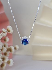 Gargantilha Ponto de Luz Azul Cravejado - Prata 925 - MC299-2153