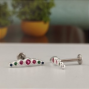 Piercing Cluster Cravejado Colorido - Prata 925 - MB442-922