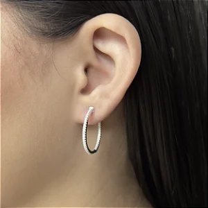 Argolas Cravejadas de Zircônias com Tarraxas Prata 925 - 25mm - MB455-2972