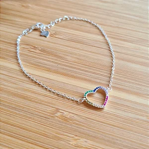 Pulseira Minimalista Coração com Zircônias Coloridas Prata 925 - MP321-1845