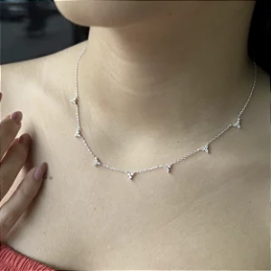 Choker Flor com Pedras Prata 925 - 40+5cm - MC328-3177