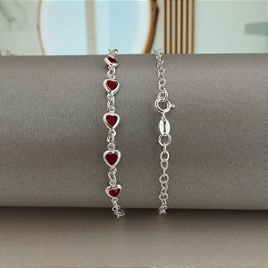 Pulseira Coração Vermelho - Prata 925 - MP338-1743
