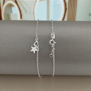 Tornozeleira Com Coração e Estrela - Prata 925