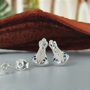 Brinco nossa  Senhora Aparecida Cravejado -  Prata - 925