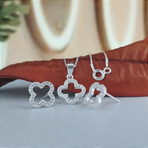 Conjunto Trevo Com Zircônias - Prata 925 - MCJ62-45112