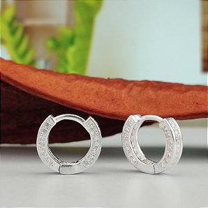 Brinco Argola Cravejada - 10mm - Prata 925