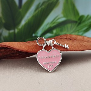 Berloque Coração rosa com chave - Prata 925