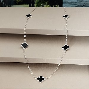 Gargantilha Choker Com Trevos Preto - Prata 925 - MC492-45114