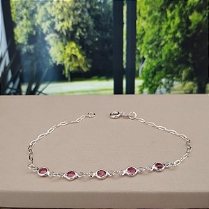 Pulseira Com Zircônias Rosa - Prata 925 - MP411-1437