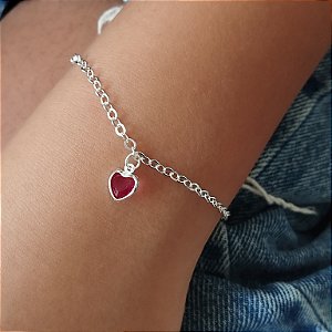 Pulseira Coração Pedra Rosa - Prata 925 - MP423-1643