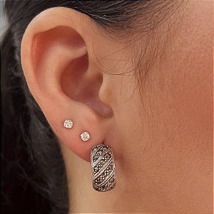 Argola Cravejada Com Marcassitas - Prata 925 Bali Envelhecida - MB761-68170