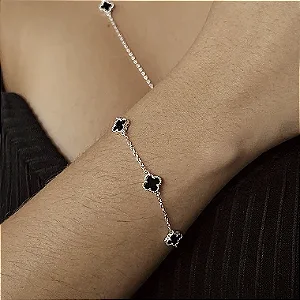 Pulseira Com Trevos Preto - Prata 925 - MP426-47117