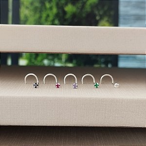 Piercing Para Nariz C/ Pedra Zircônia - Prata 925- (Unidade) - MB811-412