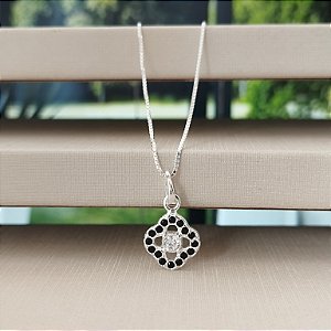Gargantilha Trevo Com Zircônias Pretas - Prata 925 - MC564-2254