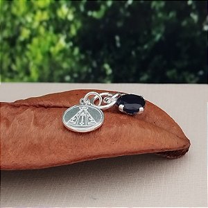 Pingente Patuá (N.S Aparacida e Ponto de Luz Azul Escuro) - Prata 925 -PG198-1331