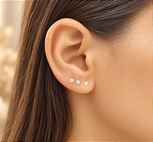 Trio Ponto de Luz - Pedra Zircônia - Prata 925- MB834-0923