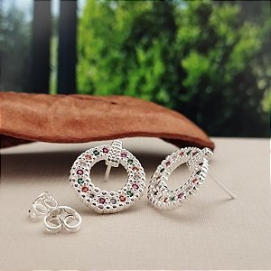 Brinco Cravejado Multicor - Prata 925 - MB836-40100