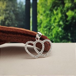 Pingente Dois Corações Cravejados - Prata 925 - PG221-1332