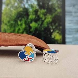 Berloque Separador Coração Símbolo Autismo - Prata 925 -BL222-2048