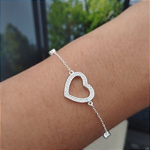 Pulseira Coração Cravejado e ponto de Luz - Prata 925 - MP456-2974