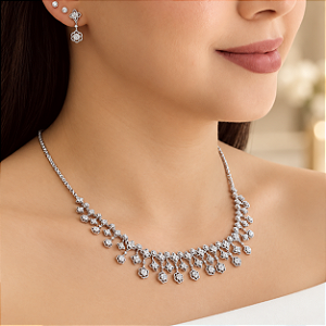 Conjunto Luxo Floral Com Zircônias (Com Ródio) - Prata 925