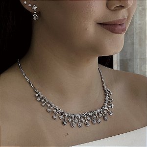 Conjunto Luxo Floral Com Zircônias (Com Ródio) - Prata 925