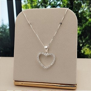 Gargantilha Coração Cravejado - Prata 925